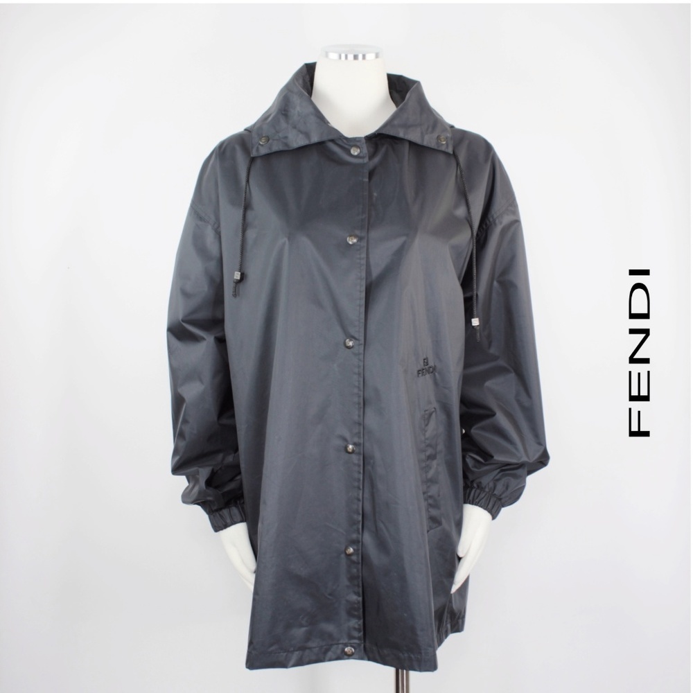 Fendi | Nylon Hooded Rain Coat Zip Snap Front 927